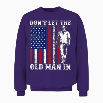 Don't Let the Old Man in Vintage American Flag Fathers Day Unisex Sweatshirt - Purple