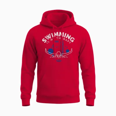 Swimming Funny Saying Swimming Is My Therapy Unisex Hoodie - Red