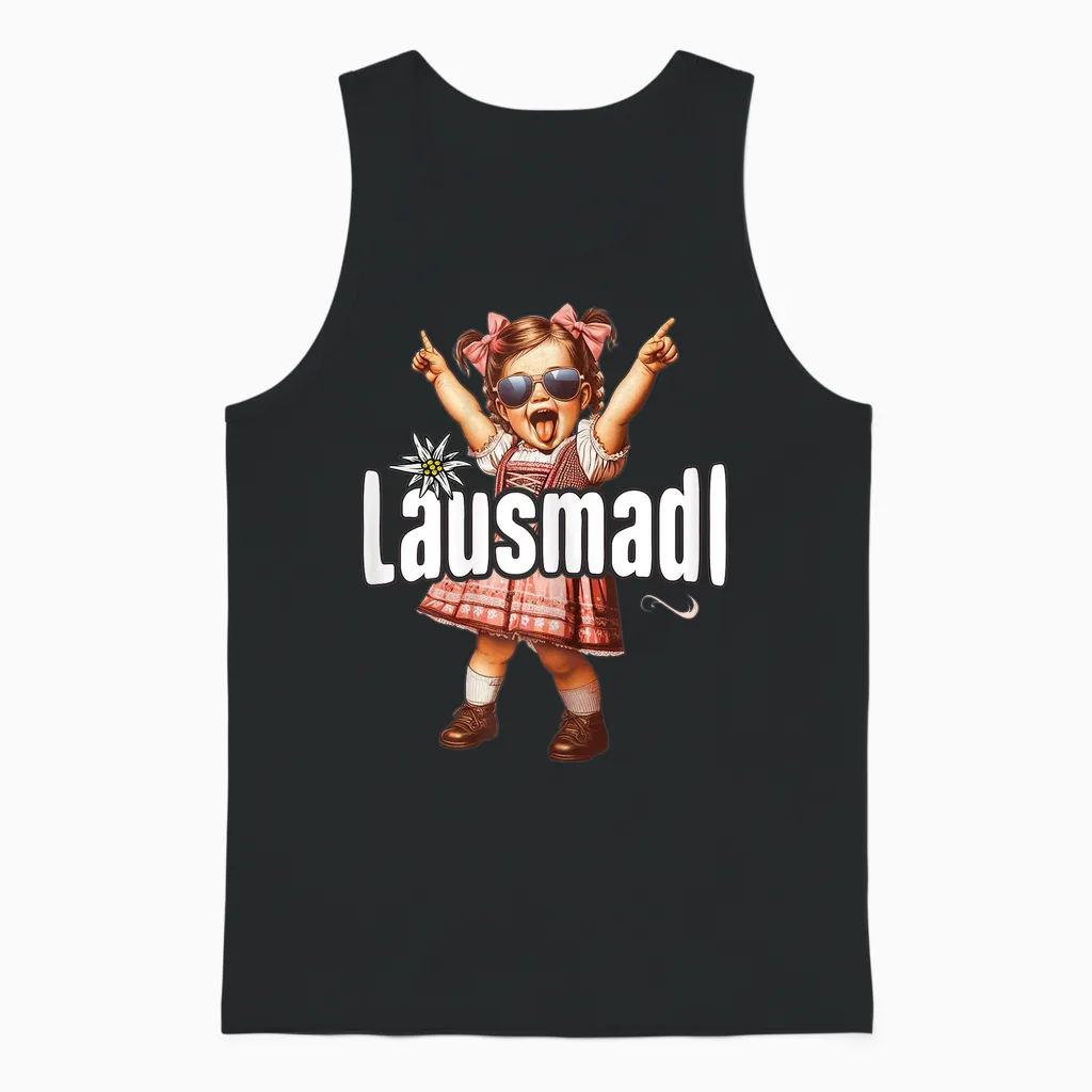 Lausmadl T-Shirt Damen Trachtenshirt Kinder Mädchen Trachten Unisex Tank Top in Black