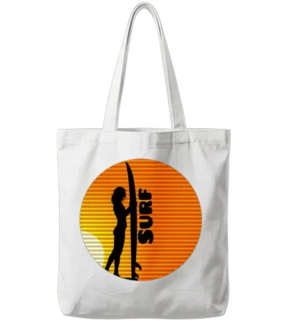 Surfer Girl at Sunset Tote Bags - White
