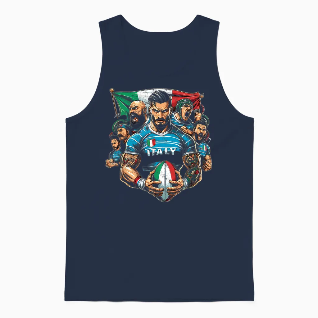 Rugby Sports Azzurri Pride: Vintage Italian Rugby Unisex Tank Top in Navy