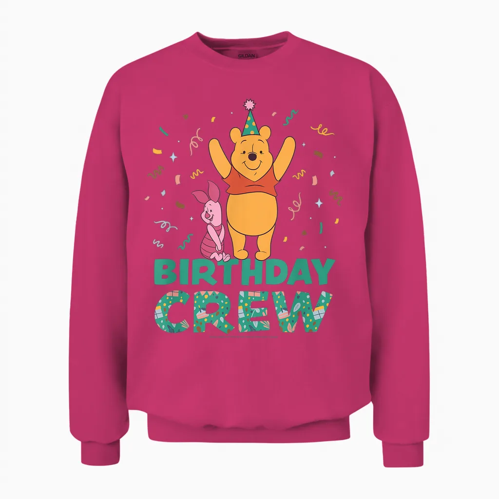 Disney Winnie the Pooh & Piglet Birthday Crew Party Matching Unisex Sweatshirt in Heliconia