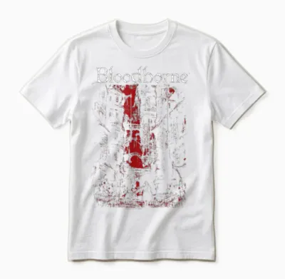 Bloodborne Red City Background with Logo Video Game Unisex T-Shirt - White