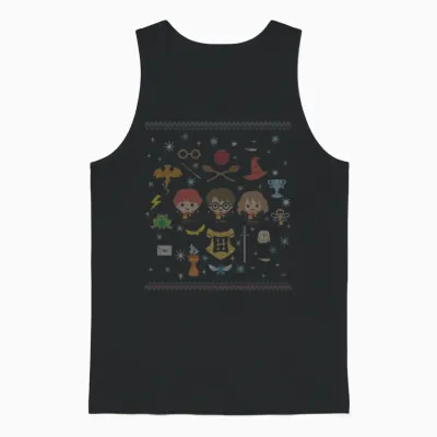 Harry Potter Ugly Christmas Chibi Design Unisex Tank Top - Black