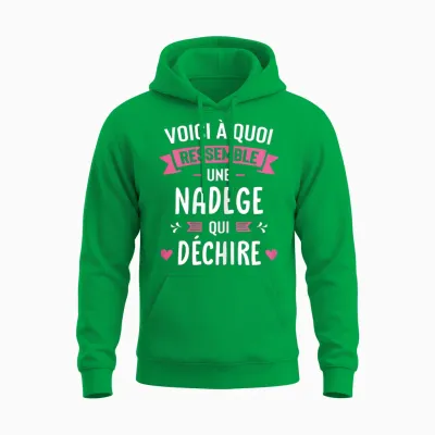 Woman Humour Personalized Gift Name Nadege Qui Déchire T-Shirt, Black, Female X-Small Unisex Hoodie - Irish Green