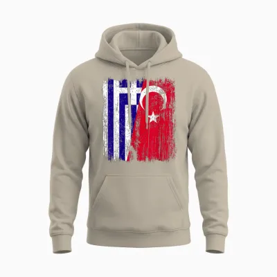 Griechenland Türkei Halbflagge Türkei Griechisch Türkisches Erbe Unisex Hoodie - Sand