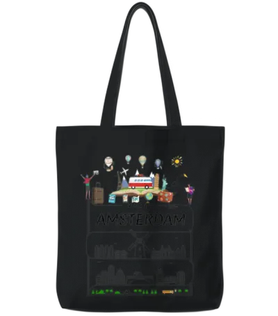 Unique Amsterdam Netherlands Travel Guide City Map Tote Bags - Black