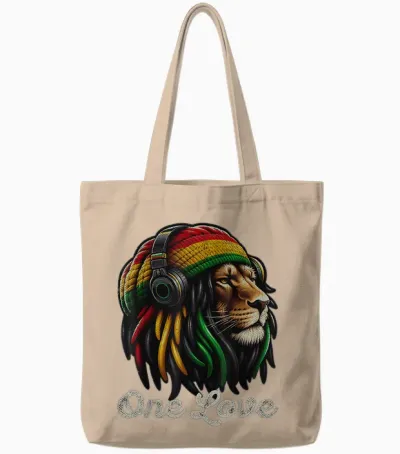 Jamaican Reggae Lion by Judah Rastafarian Lion T-Shirt, Black, S Tote Bags - Natural