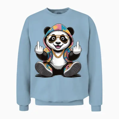 Cool & Funny Panda Design Humor Middle Finger Unisex Sweatshirt - Light Blue