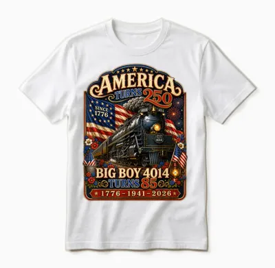 Big Boy 4014 Train Turns 85 America 250 Years 1776-1941-2026 Unisex T-Shirt - White