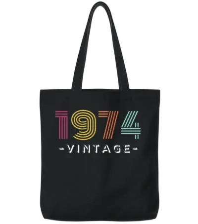 Retro 1974 Striped Vintage Tote Bags - Black