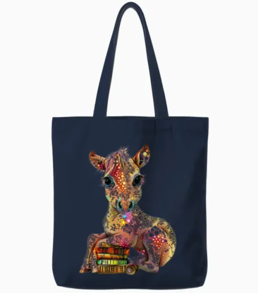 Literary Foal: a Pointillism Tale of Wisdom Tote Bags in Navy