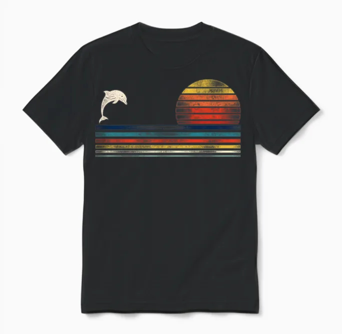 Dolphin Retro Vintage Unisex T-Shirt - Black