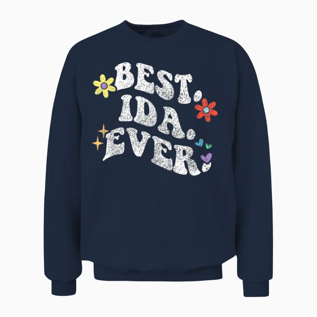 Retro Groovy Best Ida Ever Vorname Muttertag Mädchen Unisex Sweatshirt in Navy