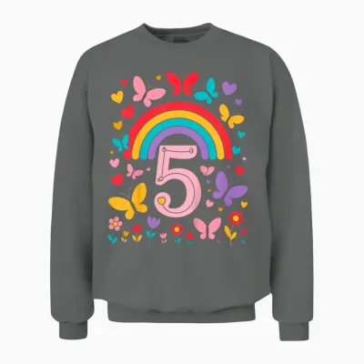 Kinder Children's Birthday 5 Girls Rainbow Fairy Fifth 5 Years Old Unisex Sweatshirt - Graphite Heather