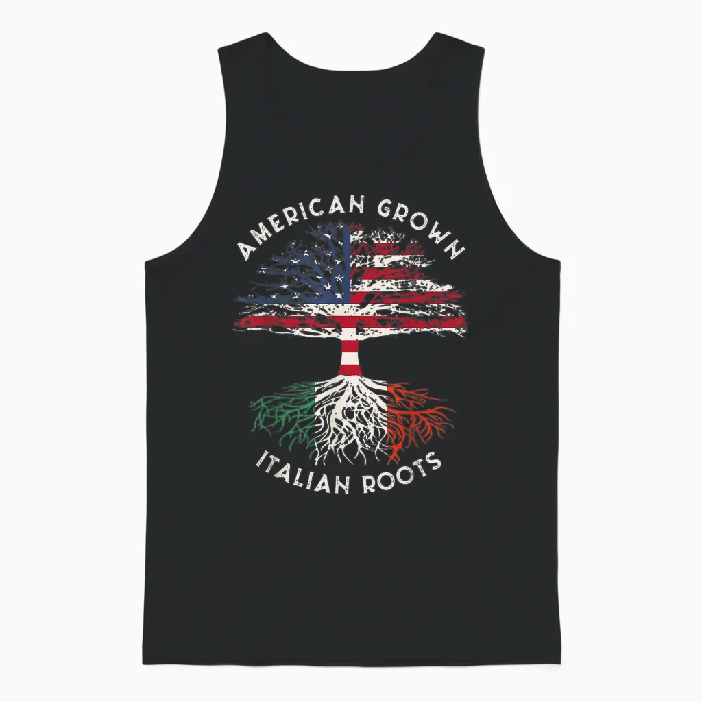 American Grown Italian Roots Family Tree Italy Flag Italian Unisex Tank Top in Black