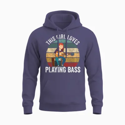 This Girl Loves Playing Bass Guitar Musician Band Unisex Hoodie - Heather Sport Dark Navy