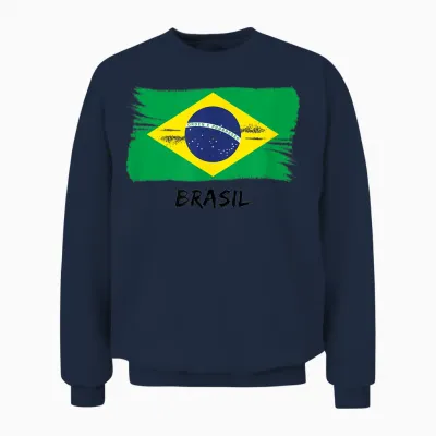 Brazilian Flag Brazil T-Shirt, White, S Unisex Sweatshirt - Navy