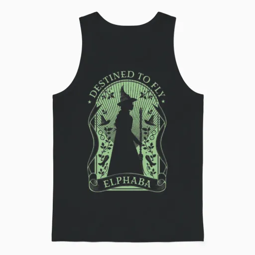 Wicked Elphaba Design with Quote Destined to Fly Unisex Tank Top in Black