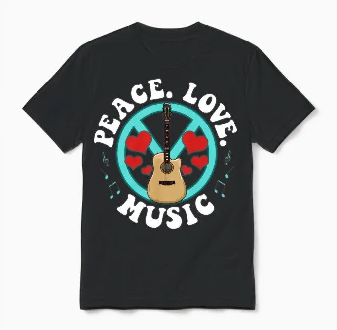 Peace Love Music Awesome Hippie Pacifist Festival Unisex T-Shirt in Black