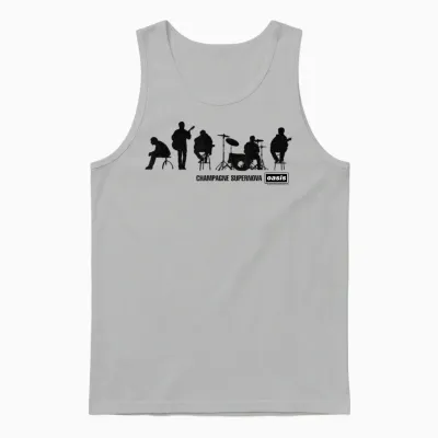 Oasis Band Silhouette on Blue Unisex Tank Top - Ash