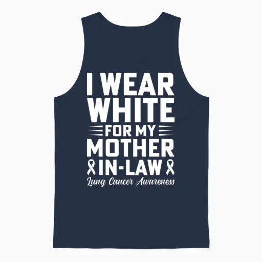 I Wear White for My Mother-In-Law Cancer Awareness Unisex Tank Top in Navy