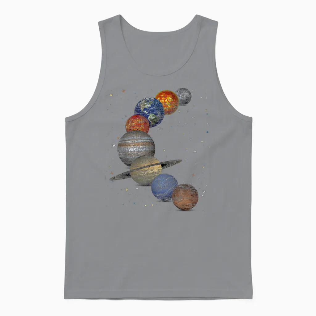 Galaxy Planets Sun Universe Outer Space Science Unisex Tank Top in Sport Grey
