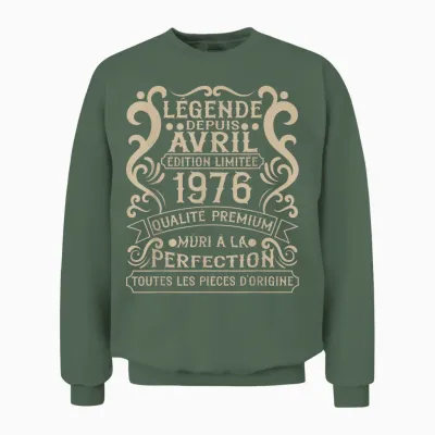 April 1976 - 49 Years Anniversary Gift Vintage 1976 T-Shirt, Black, S Unisex Sweatshirt - Military Green