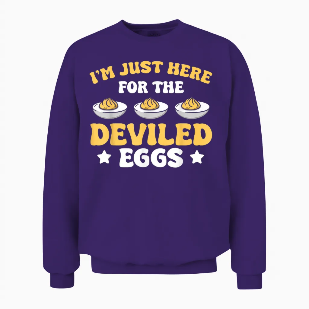Iβm Just Here for the Deviled Eggs Unisex Sweatshirt in Purple