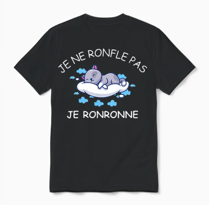 Je Ne Pas Snoring Cat Pyjama Man Grandpa Snorer Long Sleeve, Black, S Unisex T-Shirt in Black