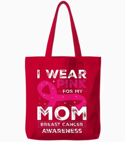 I Wear Pink for My Mom Breast Cancer Awareness Tote Bags - Red