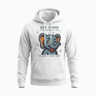 Pixel Elephant – Big Mood Cute Retro Unisex Hoodie - White