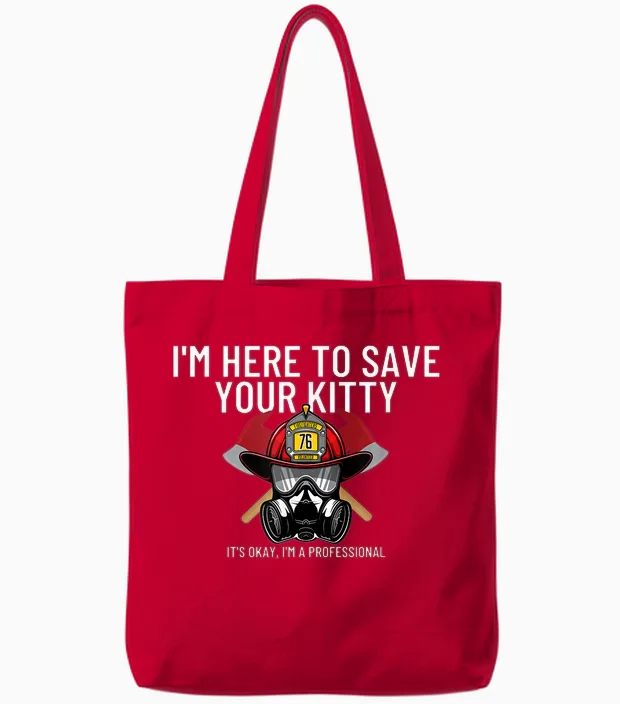 Save Your Kitty - Funny Firefighter Fireman Gift T-Shirt Small Tote Bags in Red