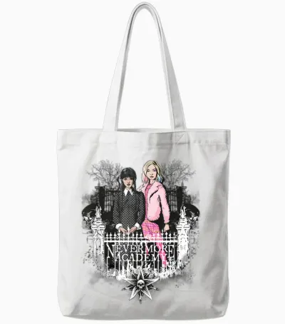 Wednesday Nevermore Academy Wednesday & Enid Tote Bags - White
