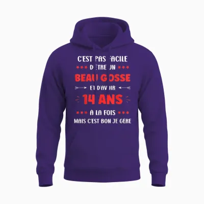 Humour Boy Teen 14 Years Old Handsome Kid Birthday 14 Years T-Shirt, Black, S Unisex Hoodie - Purple