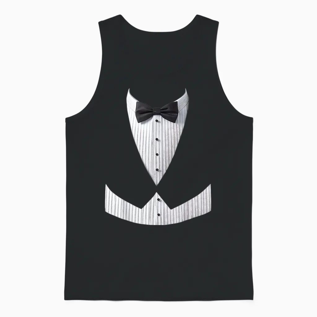 Tuxedo, Costume, Frac, Bowtie, Vest, Fake Tuxedo T-Shirt, Black, S Unisex Tank Top in Black