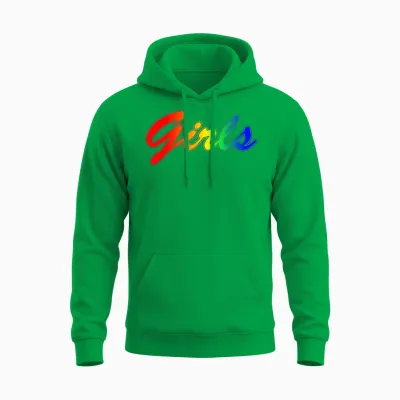 Girls Rainbow Lettering Retro Unisex Hoodie - Irish Green