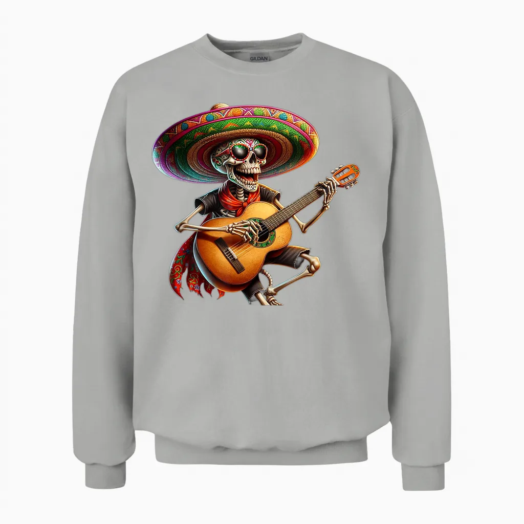 Mexico Skeleton Halloween Dia De Los Muertos T-Shirt, Black, S Unisex Sweatshirt in Ash