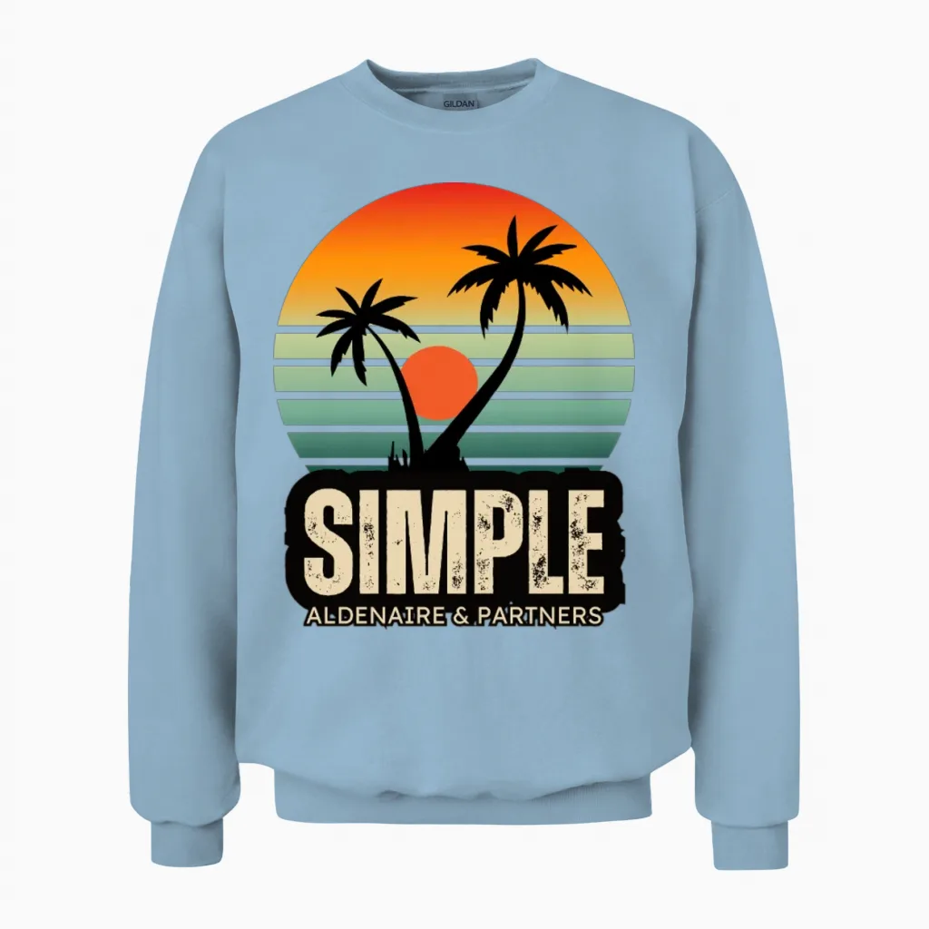 Simple Sunset Palm Logo Summer & Beach Unisex Sweatshirt in Light Blue