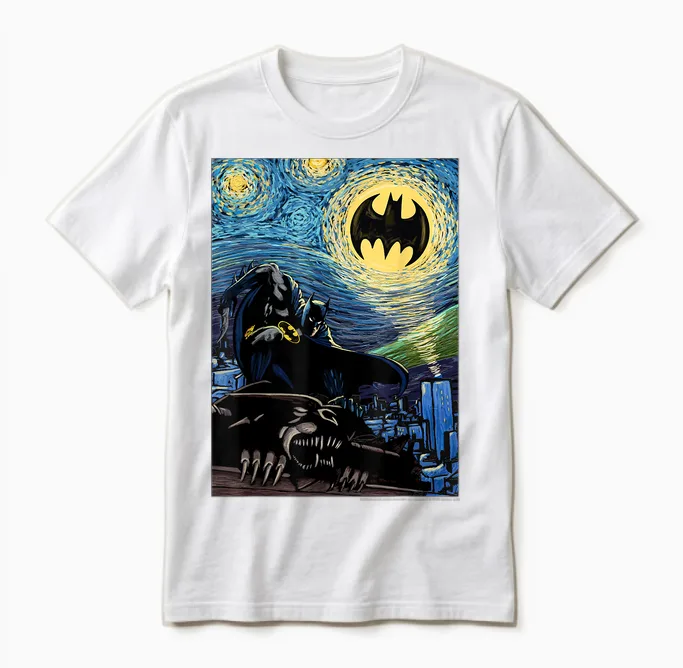 Dc Comics Batman the Dark Knight Starry Night Style Unisex T-Shirt in White