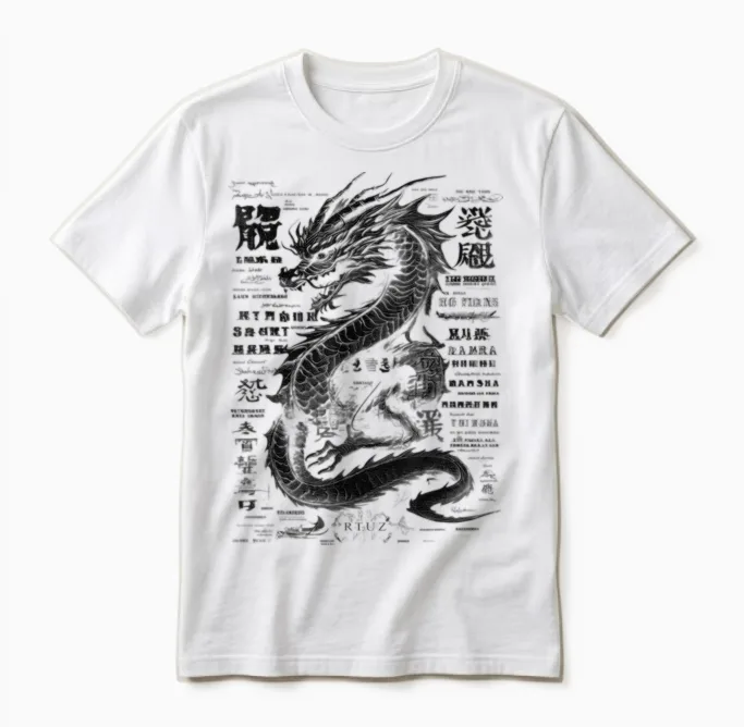 Drachen Streetwear Aesthetic Retro Mode Dragon Damen Herren Unisex T-Shirt in White