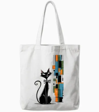 Retro Chic Cat Tote Bags - White