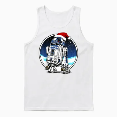 Star Wars Holiday Santa Hat Christmas R2-D2 Circle Unisex Tank Top - White
