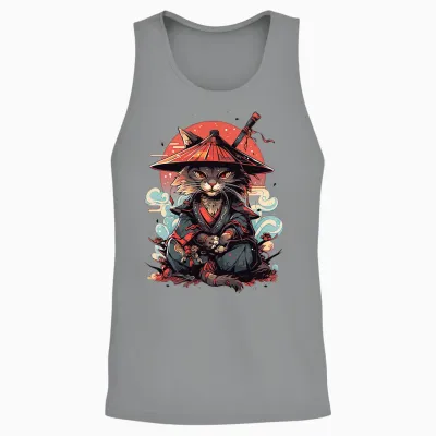 Japanese Retro Samurai Cat Tattoo Graphic Ninja Kawaii Long Sleeve, Black, S Unisex Tank Top - Sport Grey