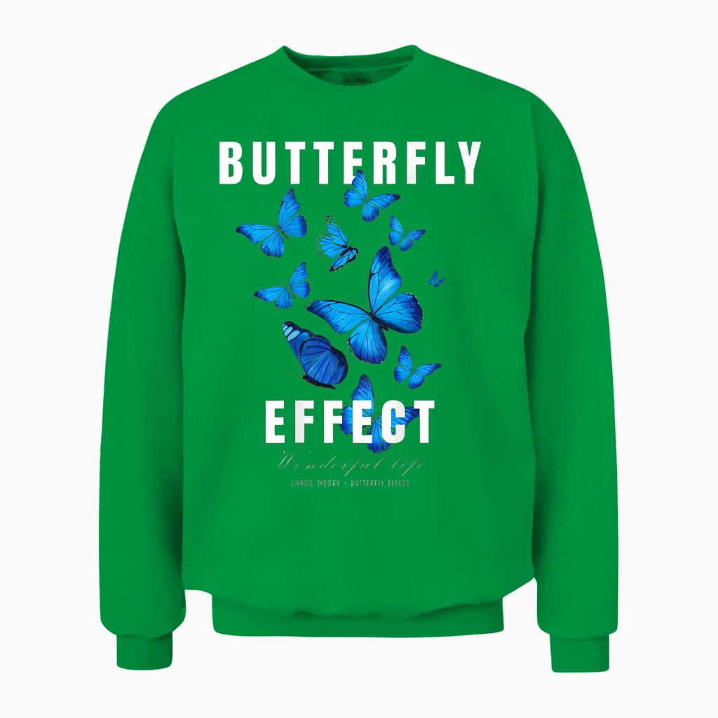Butterfly Effect T-Shirt Backprint Techno Festival Tekk Unisex Sweatshirt in Irish Green