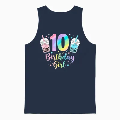 Bubble Boba Tea Sweet 10 Years Old 10th Birthday Girls Unisex Tank Top - Navy