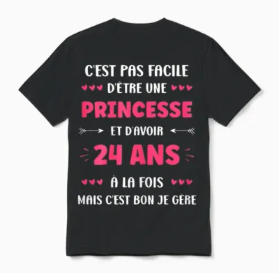 Funny 24 Years Funny Princess Birthday Girl 24 Years T-Shirt, Black, Female X-Small Unisex T-Shirt - Black