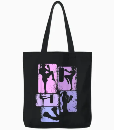 Coole Kampfsport Geschenke Damen Mädchen Frauen T-Shirt Schwarz Kickboxen Karate Taekwondo Sportlich Klassisch Kurzarm Klein M Crew-Ausschnitt Tote Bags - Black