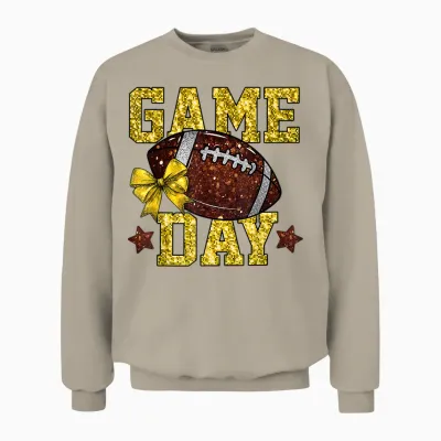 Game Day Touchdown Football Mom Girls Go Cheer Gold Yellow Unisex Sweatshirt - Sand