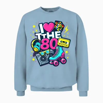 I Love the 80s Shirt Men Women Vintage 80s Party Costume Long Sleeve, Black, S Unisex Sweatshirt - Light Blue
